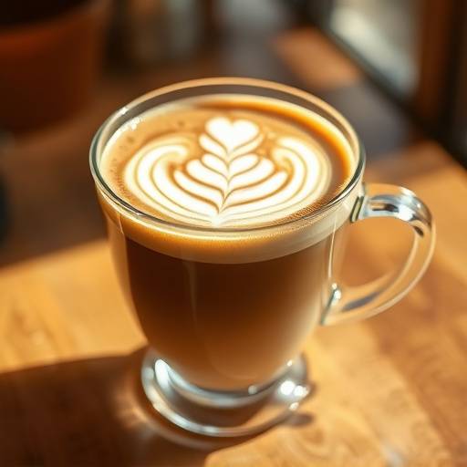 A perfectly swirled latte in a glass cup
